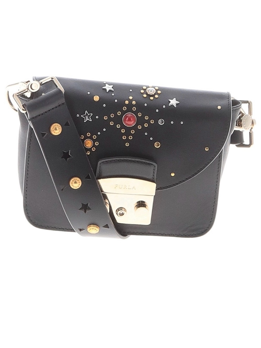 Furla Black Star Studded Leather Crossbody Bag